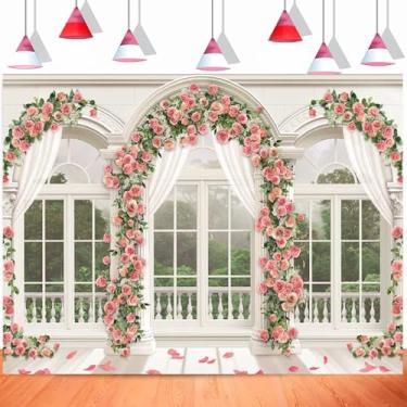 Imagem de Pano de fundo floral para casamento, flores de primavera, fundo de noiva, rosa, branco, rosa, arco, parede, chá de noiva, decoração de festa de casamento, aniversário, faixa para foto (20 x 1,78 m