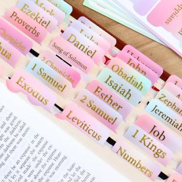 Imagem de Bible Tabs para mulheres, arco-íris (folha dourada em relevo), marcadores bíblicos à prova d'água com impressão grande, guias de índice, kit de guia de suprimentos de estudo, presentes cristãos de
