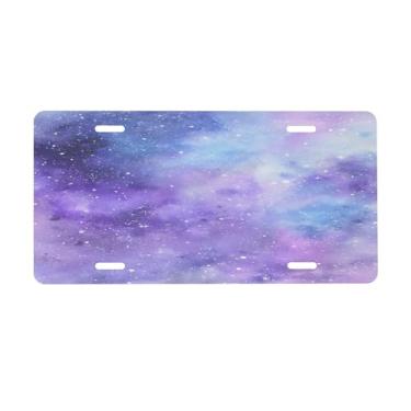 Imagem de Placa de licença Galaxy Purple Starry Sky para frente do carro placas de carro alumínio metal adequado para caminhão, placa de porta de carro, bar, café, acessórios automotivos para homens e mulheres