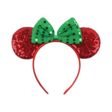 Imagem de Tiara De Natal Da Disney Para Meninas Com Orelhas De Rato, Laço De Lan