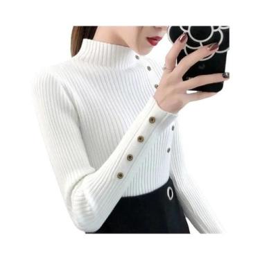 Imagem de Suéter De Tricô Feminino De Outono Com Gola Alta, Algodão Macio, Ajust