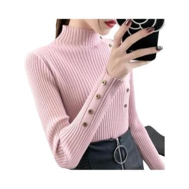 Imagem de Suéter De Tricô Feminino De Outono Com Gola Alta, Algodão Macio, Ajust
