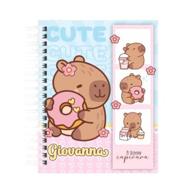 Imagem de Agenda Escolar Infantil Personalizada Giovanna Capivara, Capa Dura, Design Fofo com Tema I Love Capivara 21x14,8 cm
