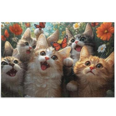 Imagem de Quebra-cabeça personalizado para gatos brincalhões gatinhos selfie para adultos 1000 peças presentes tecnológicos para amantes quebra-cabeças difíceis cenário arte animal, 75 cm x 50 cm