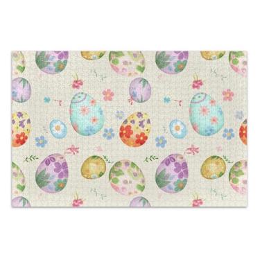 Imagem de Quebra-cabeça colorido com flores de ovos de páscoa pastel para adultos 500 peças de arte impressão animal personalizado difícil grande quebra-cabeça divertido bobo, 20,5 x 14,9 polegadas