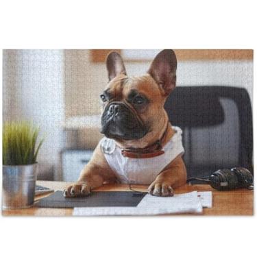 Imagem de Quebra-cabeça de buldogue francês de cachorro fofo 1000 peças impressão de arte animal adultos arte prima arte personalizada família presentes de elefante branco, 75 x 50 cm