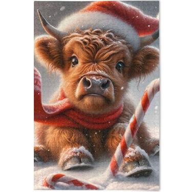 Imagem de Quebra-cabeça personalizado de Natal gado highland vaca bezerro adultos 500 peças decoração de arte animal quebra-cabeças exclusivos para adultos jogo tecnológico quebra-cabeça, presentes, 52 cm x