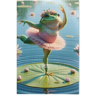 Imagem de Quebra-cabeça engraçado sapo balé dançarino animal quebra-cabeça 500 peças adultos arte animal pintura arte prima quebra-cabeça personalizado jogo de presentes tecnológicos, 52 cm x 37,8 cm