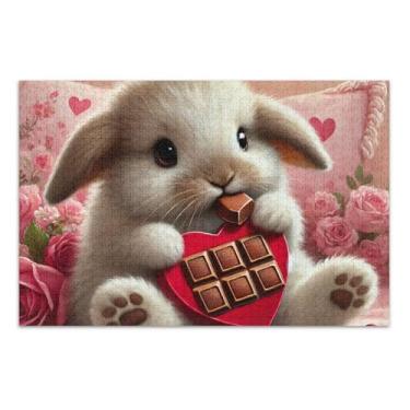 Imagem de Quebra-cabeça fofo coelho chocolate petisco 1000 peças para adultos presentes elefante branco engraçado difícil grande arte arte animal impressão, 75 x 40 centímetros