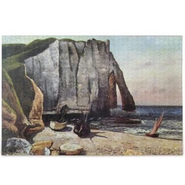 Imagem de Quebra-cabeças personalizados Gustave Courbet Cliffs para adultos 1000 peças, natureza, elefante, branco, presentes, cena engraçada, natureza, quebra-cabeça, flor, pintura animal, 75 x 50 cm