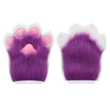 Imagem de HAOAN Furry Faux Fur Fox Cat Paws Gloves Animal Fursuit Mittens Halloween Christmas Cosplay Costume Props