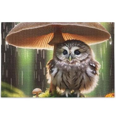 Imagem de Quebra-cabeça de cogumelo de coruja fofo personalizado 500 peças presentes de festa de elefante branco adulto exclusivo colorido impressão animal decoração de arte, 52 cm x 37,8 cm