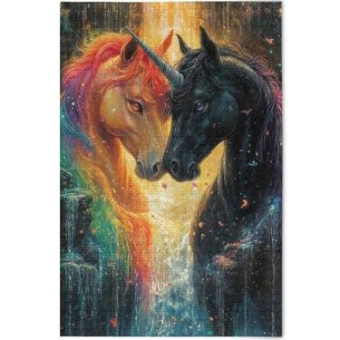 Imagem de Unicórnios Cavalo Impressão Chique Adultos 1000 Peças Quebra-cabeça Jogo Tecnologia Presentes legais para adultos Decoração de pintura animal, 75 cm x 50 cm