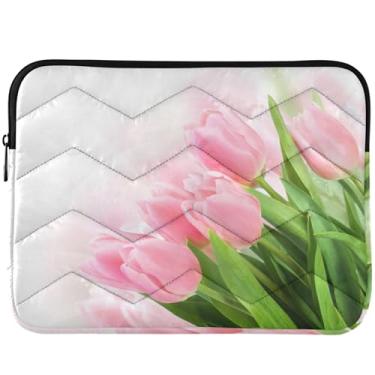 Imagem de Capa para notebook com flores de tulipa floral fofa, capa para notebook para Macbook Air, capa acolchoada de 13 polegadas para laptop de 13 a 14 polegadas, universal