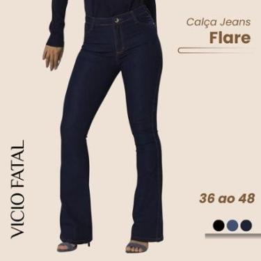 Imagem de Calça Feminina Jeans Boca de Sino Tex Denim Reta Pantalona Wide Leg Boca Larga Premium-Feminino