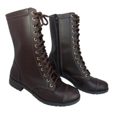 Imagem de Bota Coturno Moda Pé Cano Médio Estilo Militar Feminina-Feminino