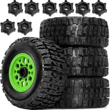 Imagem de STMU 1/10 RC Wheels and Tires Truck Tires Short Course Tires 12mm/14mm Hex for 1/10 Scale Car Arrm a Senton,Slash 2WD 4×4,Axia1,Rc 4wd,Red cat,Plastic Wheels Rubber Tires,4pcs (Green)