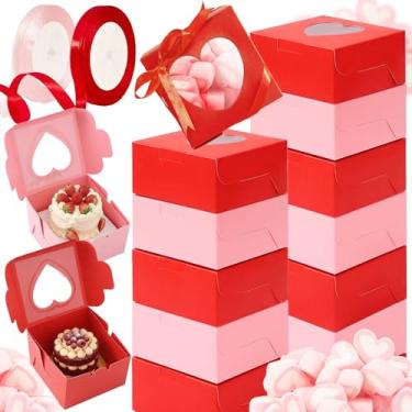 Imagem de Henoyso 40 caixas de cupcake de Dia dos Namorados com janela de PVC de coração caixas individuais de doces para dar de presente à mãe (cor dupla face)