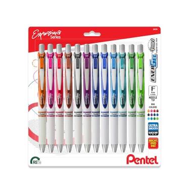 Imagem de Pentel Caneta de gel líquido EnerGel RTX Pearl, ponta de agulha (0,5 mm), linha fina, tinta Asstd, pacote com 12