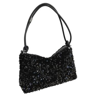 Imagem de GORGLITTER Bolsa de ombro feminina para noite de lantejoulas pequena bolsa de mão Hobo bolsa moderna de casamento, formatura, coquetel, Preto, One Size