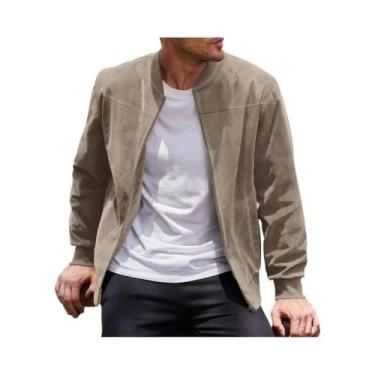 Imagem de Jaqueta Casual Masculina De Camurça Lisa Com Zíper E Gola Redonda, Est