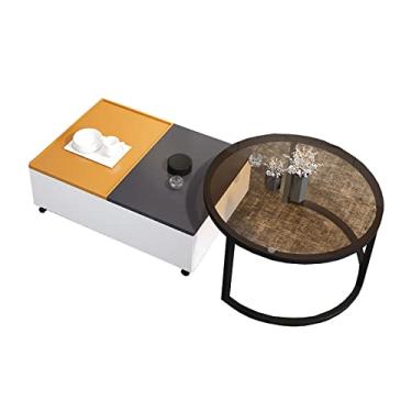 Imagem de U5GAAALPPQ9 Mesa de centro móvel com design de mesa de lazer, móveis de madeira para sala de estar com espaço de armazenamento, conjunto de costura colorida C (cinza e laranja)