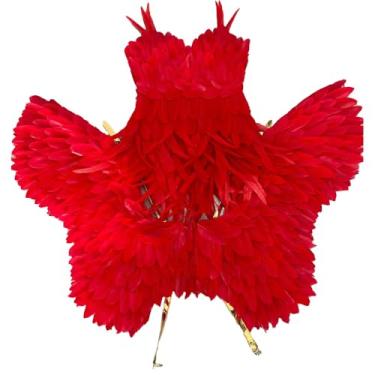 Imagem de Earthradius Women Sexy Strapless Feather costume Hot dance party underwear night show performance model catwalk suit (Red, S)