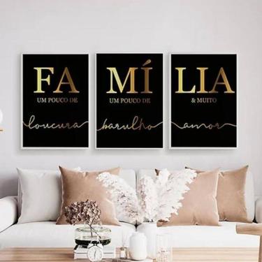 Imagem de Kit 3 Quadros Família Preto E Dourado 45X34Cm Madeira Branca