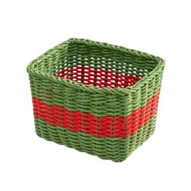 Imagem de HODAKJUE Cesta de armazenamento de vime colorida tecida à mão, organizador verde e vermelho vibrante para quarto infantil, sala de jogos e decoração de berçário