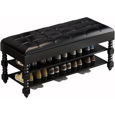 Imagem de Banco de sapatos, banco de armazenamento organizador com almofada 2 níveis sapateira para entrada sala de estar quarto corredor móveis de madeira, fácil de montar (tamanho: 110 x 30 x 48 cm, cor