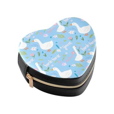 Imagem de Burbuja Caixa de joias em forma de coração de gansos fofos, mini estojo de joias de viagem para mulheres e meninas, estojo portátil organizador de armazenamento para brincos, anéis, colares e