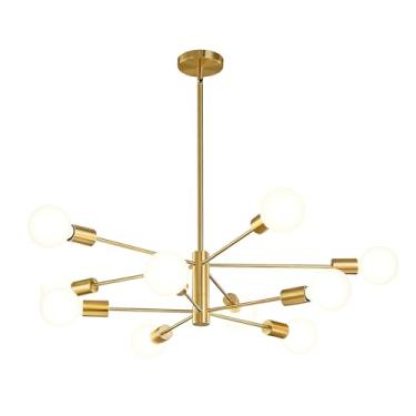 Imagem de Lustre Dourado de 10 Lâmpadas, Lustre Moderno para Interiores, Ideal para Sala de Estar, Cozinha e Quarto (Lâmpadas Não Incluídas)