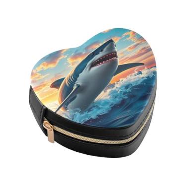 Imagem de Burbuja Mini caixa de joias em forma de coração de tubarão para mulheres e meninas, estojo portátil organizador de armazenamento para brincos, anéis, colares e pulseiras