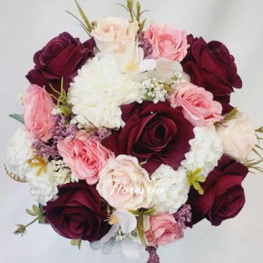Imagem de Buquê de Noiva Artificial com Flores Coloridas para Casamento Civil ou Religioso(00525/Marsala/Rosa/Branco)