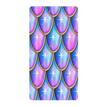 Imagem de Blueangle Lençol de berço padrão para berço infantil - Lençóis de algodão macio e respirável com escamas de sereia coloridas (315)