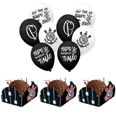 Imagem de Kit Festa Corinthians Futebol 20 Balões + 40 Forminhas Para Doces Piff