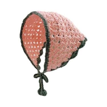 Imagem de Lenço De Lã Coreano Artesanal Feminino Com Renda De Crochê, Chapéu Tri