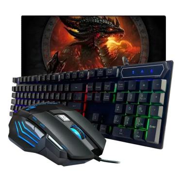 Imagem de Kit Teclado Gamer Semi Mecanico Led Rgb Mouse Mouse Pad Pre