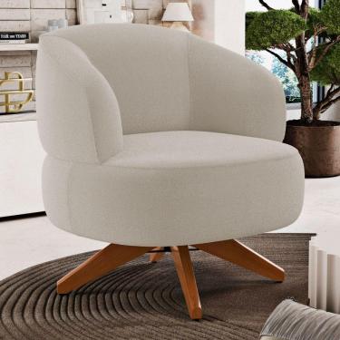 Imagem de Poltrona Decorativa Orgânica Living Have Base Madeira Giratória Bouclê Bege - Desk Design
