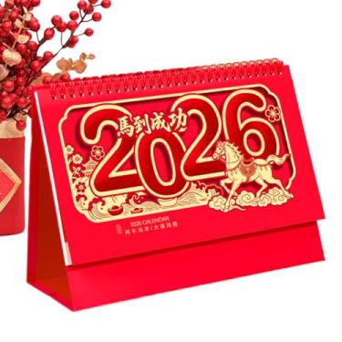 Imagem de Calendário de mesa mensal – planejador de ano novo 2026, decoração de casa chinesa | Ano do cavalo pequeno planejador de mesa | para prateleira de mesa, quarto, casa, escritório, planejamento, férias