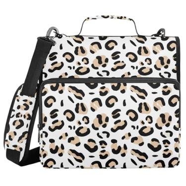 Imagem de SEHANY Fichário de zíper com estampa de leopardo com alça de ombro, capacidade para 500 folhas, vários bolsos, fichário com 3 anéis com zíper de 3 cm