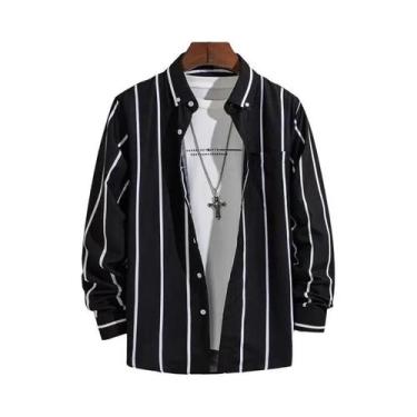 Imagem de Camisas Sociais Masculinas Slim Fit Listradas E Xadrez De Manga Longa,