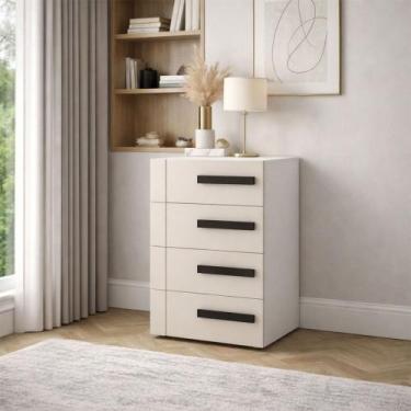 Imagem de Gaveteiro Lisboa 4 Gavetas Creme/Branco - Politorno, Bege Claro