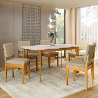 Imagem de Conjunto Sala de Jantar Siera 6 Lugares Retangular Madeira Maciça Miami Cerejeira/Focus