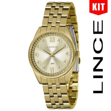 Imagem de Relógio Lince Kit Feminino Dourado Flor Lrgj136l Kz39c3kx