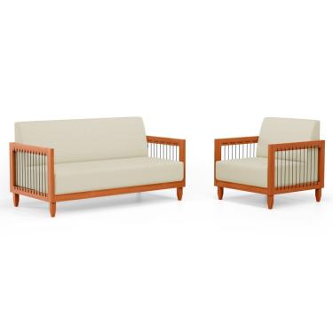 Imagem de Kit Poltrona E Sofá Varanda Samoa Madeira Maciça Com Cordas Náutica Linho Pérola - Abmaza