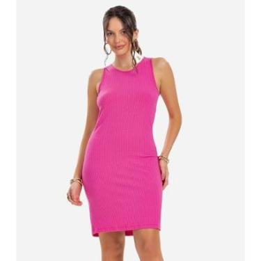 Imagem de Vestido Curto Em Ribana Canelada Rovitex Rosa-Feminino