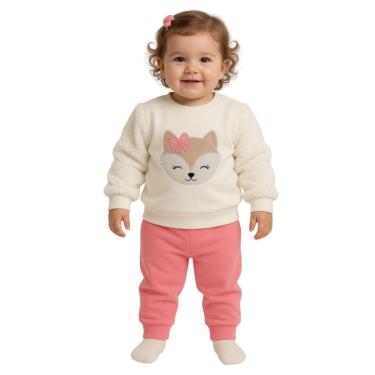 Imagem de Conjunto de Moletom Infantil Bebê Menina com Pelinhos na Manga Kyly-Feminino