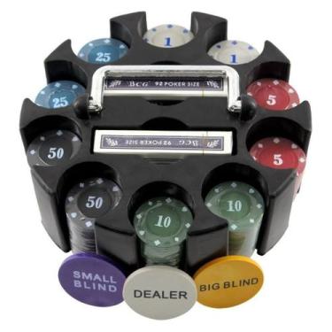 Imagem de Kit De Poker Profissional 200 Fichas Suporte Giratório 2 Deck - Gici S