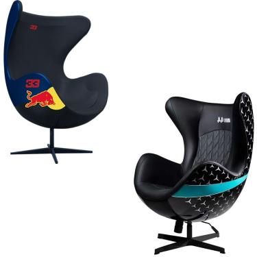 Imagem de Conjunto Poltronas Decorativas Egg Chair Rb Nº33 Hamilton Nº44 G53 para Sala de Estar Couro Sintético Preto Gran Belo